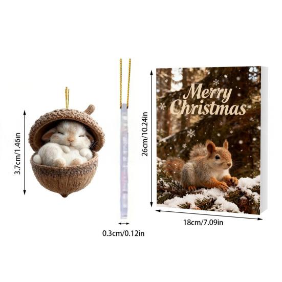 2025 Ozdoby Żołędzi Zwierzęta Leśne Kalendarz Adwentowy 2D Akrylowy Przytulny Las Zestaw Ozdób Świątecznych Szyszka Zwierzę Odliczanie Dekoracja na Choinkę