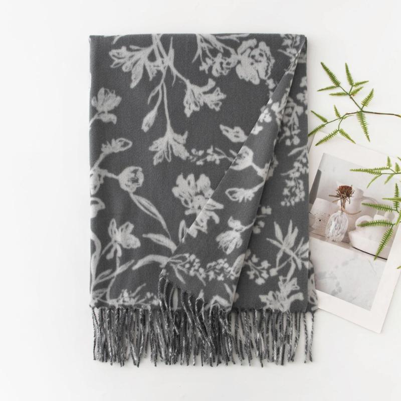 Womens Winter Printed Scarf Thick Warm Faux Cashmere Korean Style Shawl