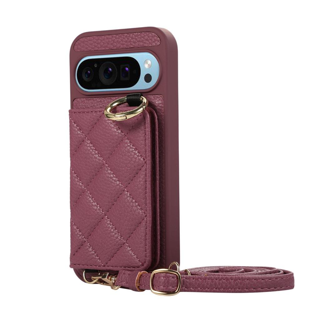

Fashion Diagonal Shoulder Strap Wallet Card Ring Diamond Leather Bracket Case for Google Pixel 10 9 8 A Pro XL Anti-fall Cover Google Pixel 9a червоний