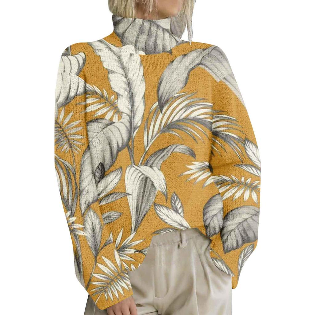 High-Neck Printed Pullover Sweater LYH0911