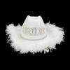 Pearl BRIDE Letter Cowboy Hats Wedding Party Cowgirl Hat Sunproof Hat with Plush Trim Western Elegant Dress Supply
