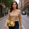 Fashionable Metallic Folded Handbag with Chain Luxury Designer Shoulder Cloud Purse Women Wedding Evening Clutch Bag Party Bag