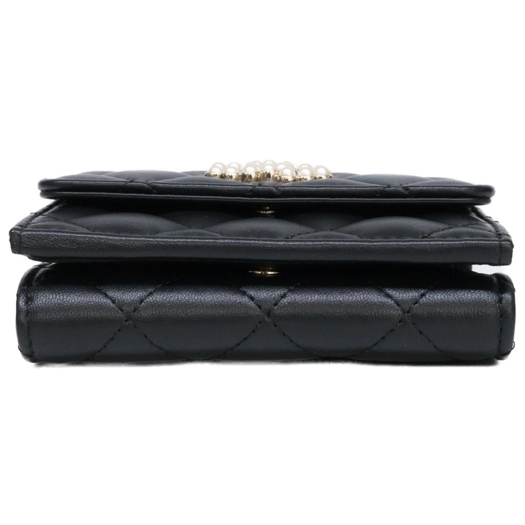 CHANEL AP3808 Matelassé Lambskin Pearl CC Logos Small Flap Wallet Tri-fold wallet (with Coin Pocket) Black/GDHardwareUsed