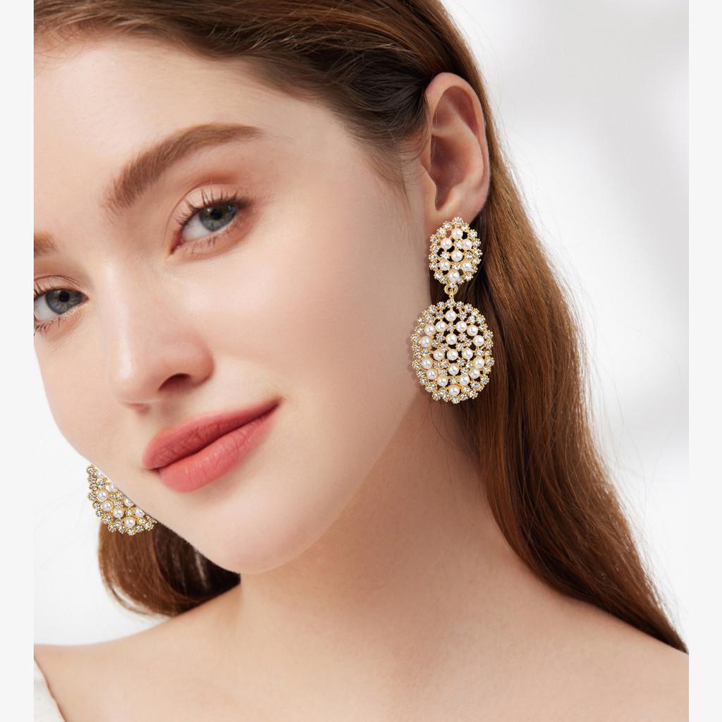 Geometric Pearl Earrings For Women With Gold Silver Finish Stylish Spring Jewelry