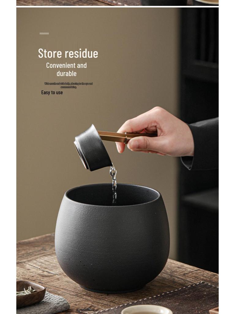 Large Ceramic Tea Waste Jar with Filter - Desktop Trash Can for Tea Dregs & Water Disposal