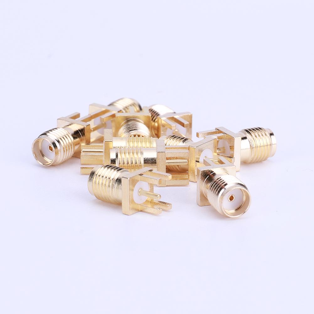 10 Pcs SMA Female Jack Adapter 50 Ohm SMA-KE Plug Socket Brass Solder PCB Board Edge Mount Adapter with 4 Pins