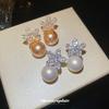 Round Flower Pearl Stud Earrings Retro Elegant Design Sense Niche Earrings Light Luxury Earrings