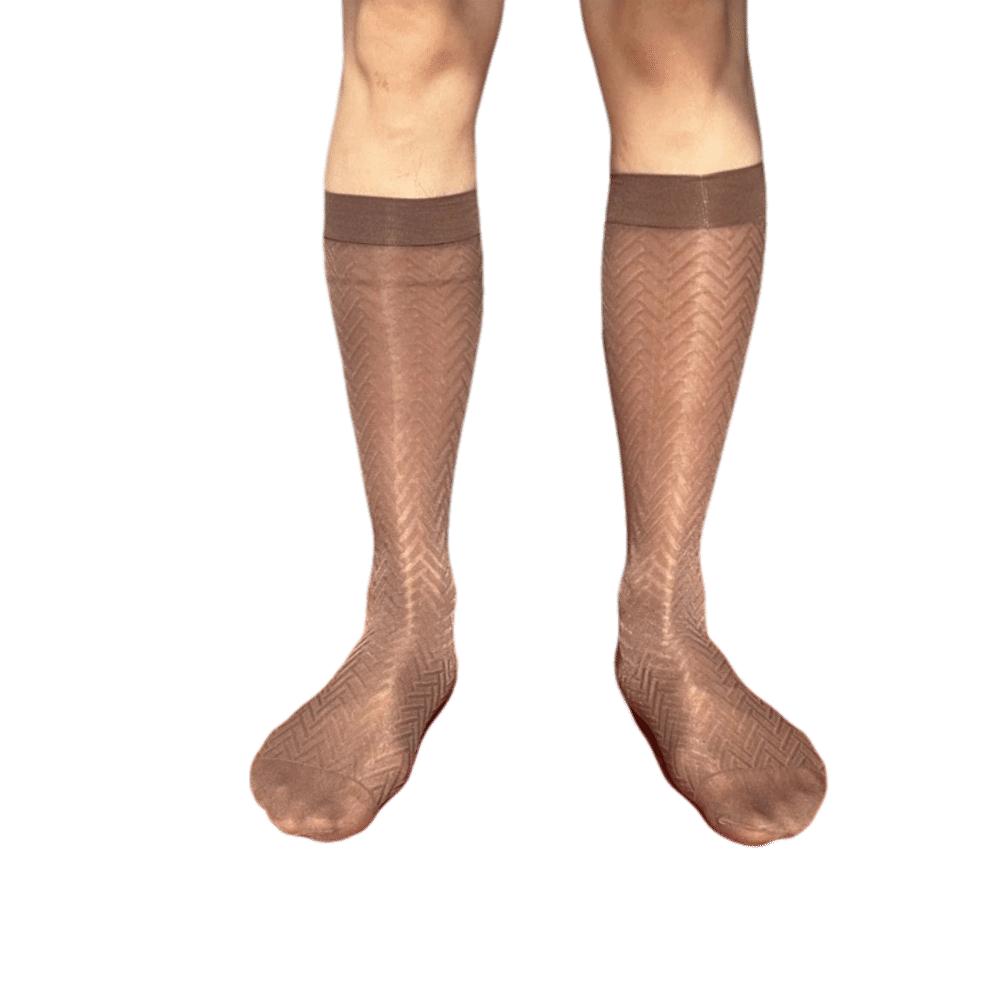 Chaussettes Homme Ultra-Fines Business Rayées Transparentes Sous le Genou Nylon Respirant Habillage Chaussettes Soie Glacée Affaires Formel