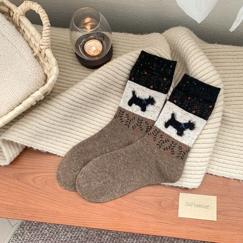 Vintage Puppy Wool Socks Thickened Thermal Socks Stockings Piled Up Socks Cute Plush Socks