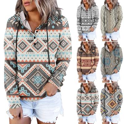 Damen Casual Fashion 2022 Print Langarm Pullover Kapuzenoberteil