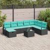 9 Piece Sofa Set with Cushions and Storage Black Poly Rattan