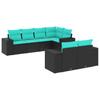 7 Piece Garden Sofa Set with Cushions Black Poly Rattan