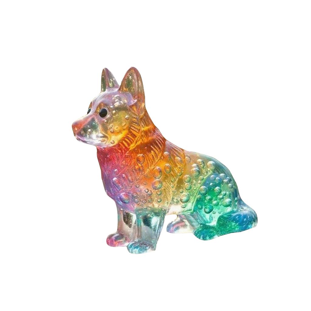 Colorful Clear Glass Puppy Figurine, Dog Ornament With Gradient Effect