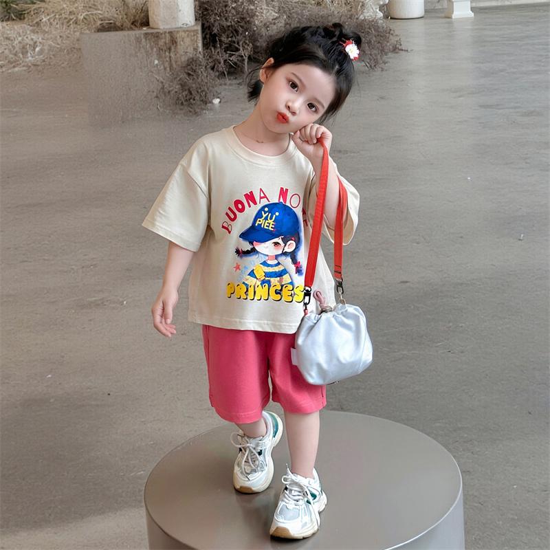Girls' Summer Short Sleeved Set 2026 New Children's Summer Shorts Two Piece Set Baby Stylish Sportswear