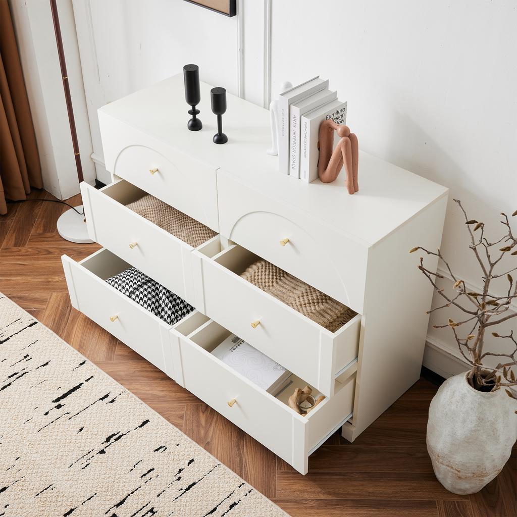Kommode mit 6 Schubladen – Weiße Kommode mit Tür und Schubladen für Wohnzimmer und Schlafzimmer, Maße: H82/B120/T40 cm