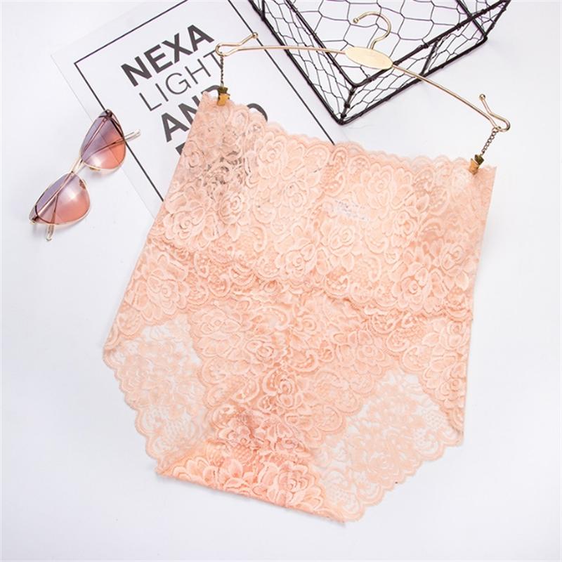 1Pc Fashion Women High Waist Plus Size Panties Lace Mesh Floral Transparent Briefs Underwear Solid Seamless Underpants Lingerie