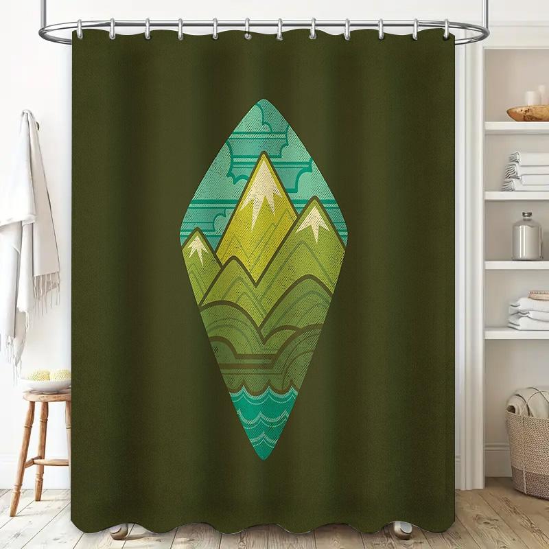 Mountain Forest Shower Curtain Nature Landscape Backdrop Waterproof Bathroom Decor Vintage Teal Blue Scenic Wall Hanging