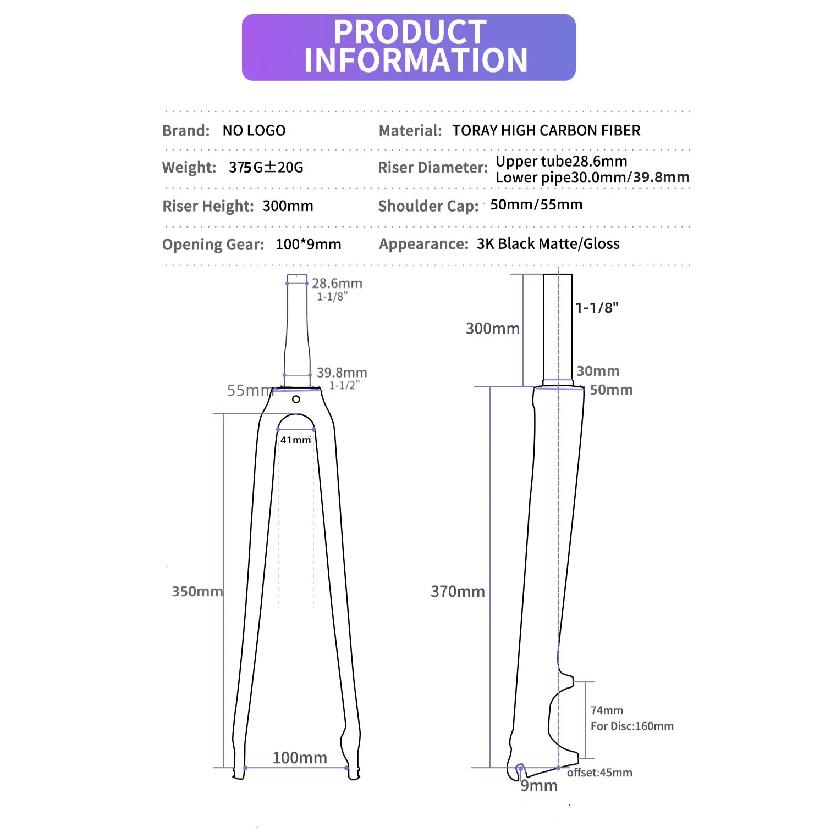 Full Carbon Fiber Bike Road Fork Bicycle Parts Hard Fork 700C Disc Brake Tapered / Straight Super light 400g +/_ 20g