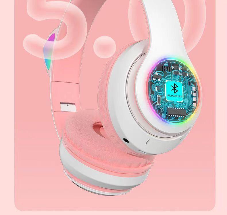 STN-28 Luminous Cat Ear Wireless Bluetooth Headset with Heavy Bass, Over-ear, Sport & Card Slot