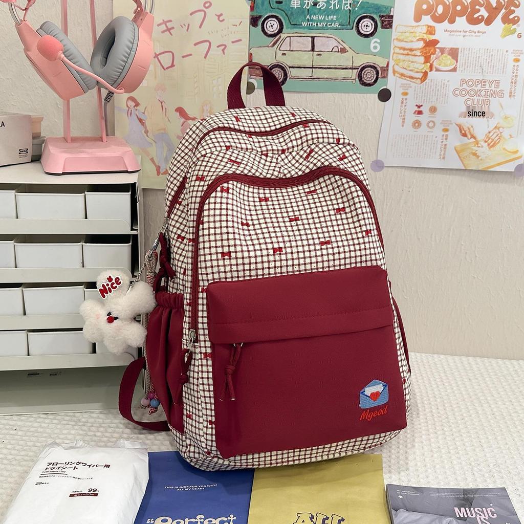 Słodki plecak w stylu japońskim z kokardą: Lekka, wodoodporna torba na ramię dla uczniów szkół średnich i ponadgimnazjalnych.