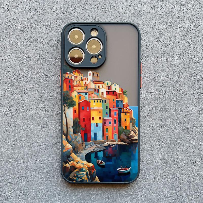 

Cartoon Colourful Hand Painted Seaside House Phone Case For iphone 16 15 14 11 13 12 Pro Max Plus Mini X XR XS Shockproof Cover iphone X or XS