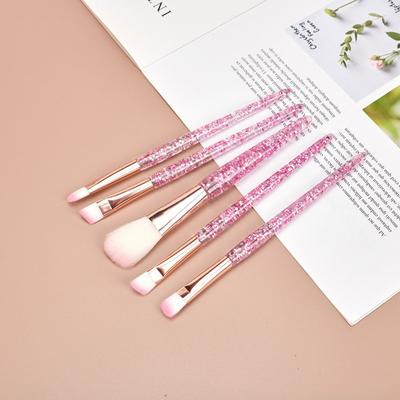 5-teiliges Set Make-up-Pinsel-Set im Ins-Stil mit bunten, vergoldeten Sandkristall-Diamant-Make-up-Werkzeugen, ultraweichen Borsten, Kristallgriff