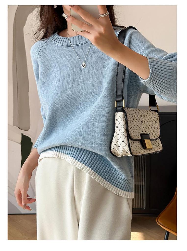 Korean-Style Loose Fit Women's Round Neck Thick Pure Cotton Long Sleeve Sweater for Autumn/Winter