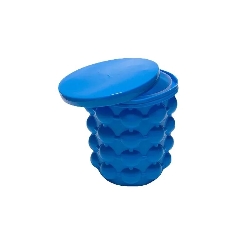 Portable 2 In 1 Large Silicone Ice Bucket Mold with Lid Space Saving Cube Maker Tools for Kitchen Party Barware