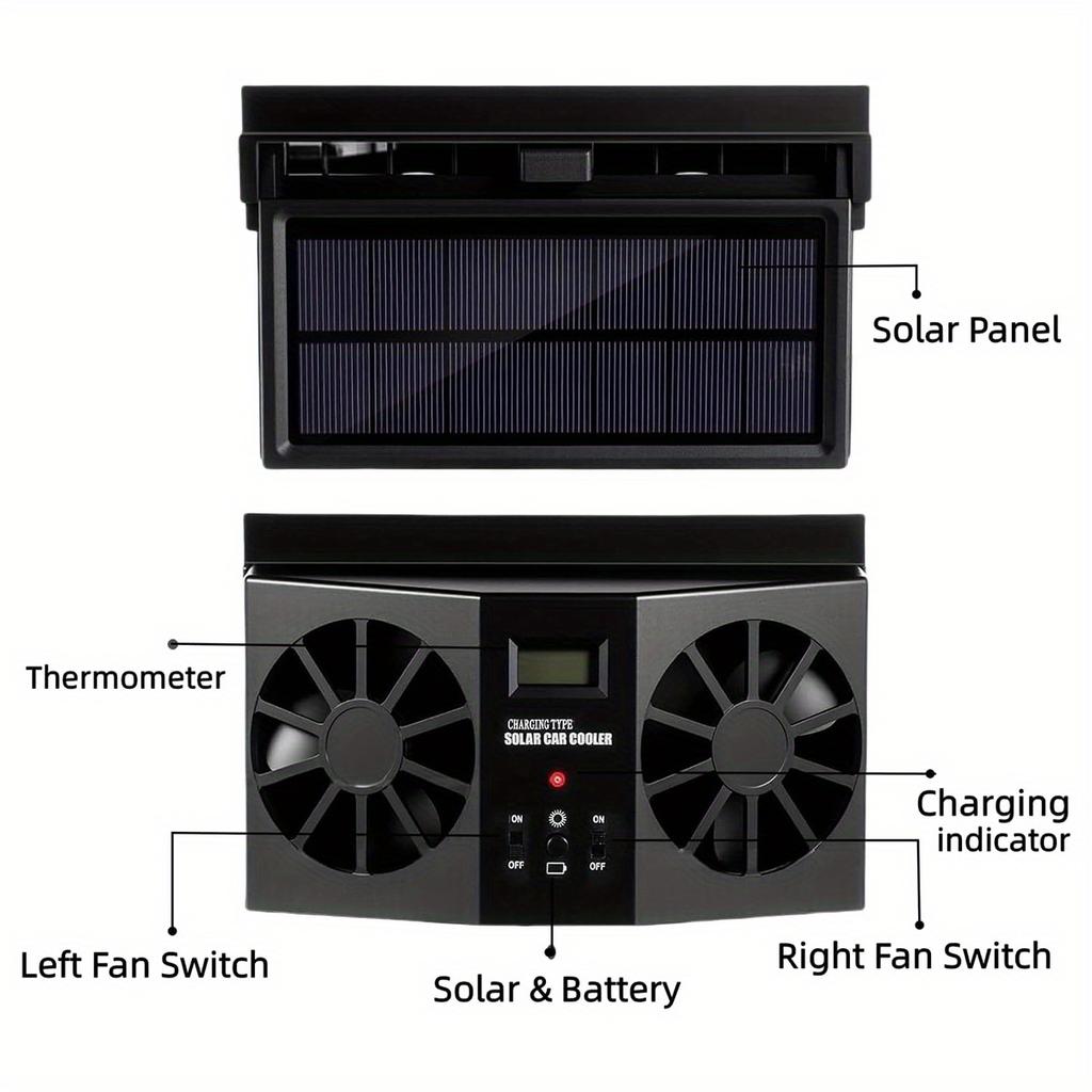 Solar-Powered Car Cooling Fan with Digital Display Portable Air Circulation Exhaust Fan for Vehicle Interior