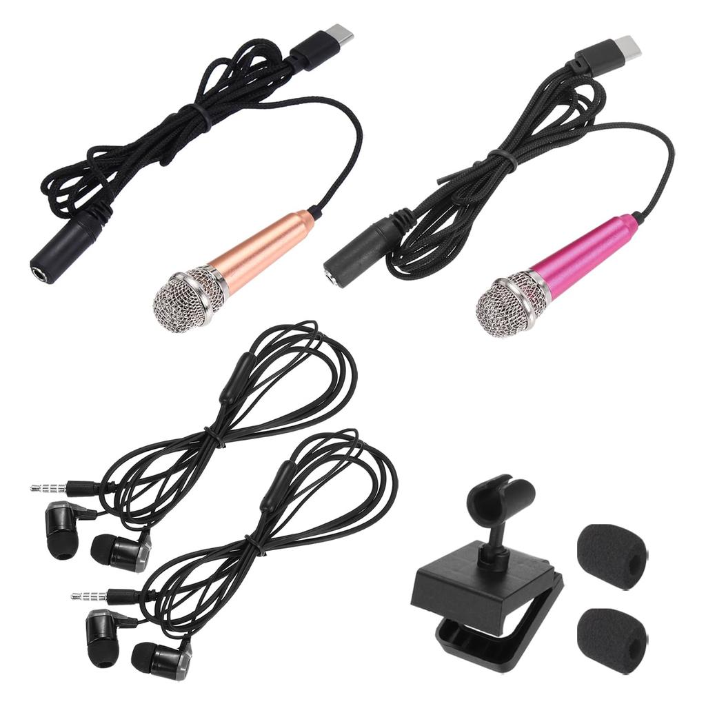 Uxcell Mini Compact with Sponge and Earphones for Recording with Mobile Gold and Hot Pack of 2 Microphone, Microphone, Type-C Bracket, Cover, Phones,
