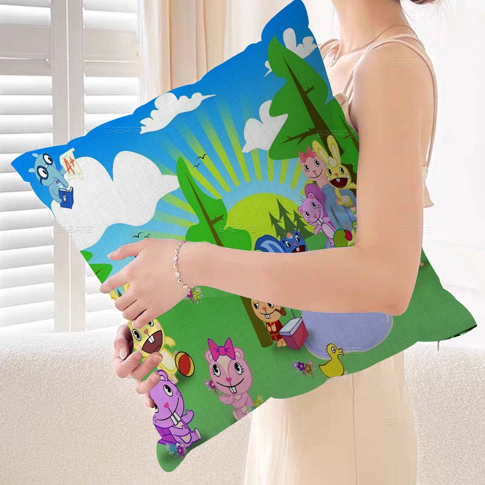 Happy Tree Friends Pillow Covers Cartoon Sofa Decorative Home Double-sided Printing Short Plush Cute Cushion Cover