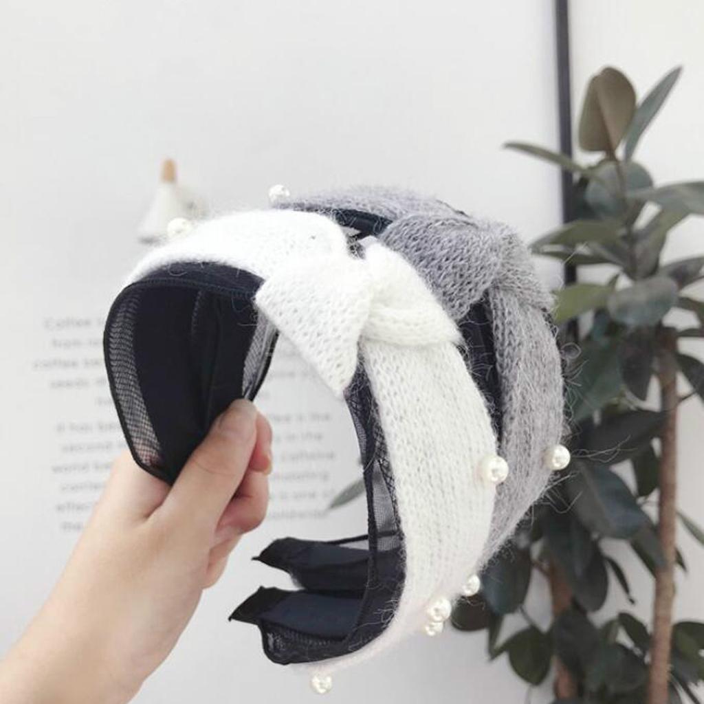 New Fashion Knitted Headband Women Pearls Hairband Soft Autumn Headwear Lace Warm Hair Accessories W