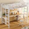 IJzeren Frame Bed, Stapelbed met Tafel en Planken, met Zijladder, met Valbeveiliging Leuning, IJzer + MDF, Wit, 90x200cm