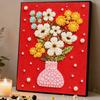 Colorful Flower Vase Floral Bouquet 5D Pearl Painting Kit with Frame DIY Sparkling Bead Canvas Art Relaxing Craft for Girls Room Decor