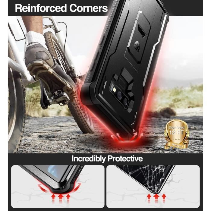 Coque de Protection - DEXNOR - Samsung Galaxy Note 9 - Qualité Militaire - Béquille Intégrée - Noir