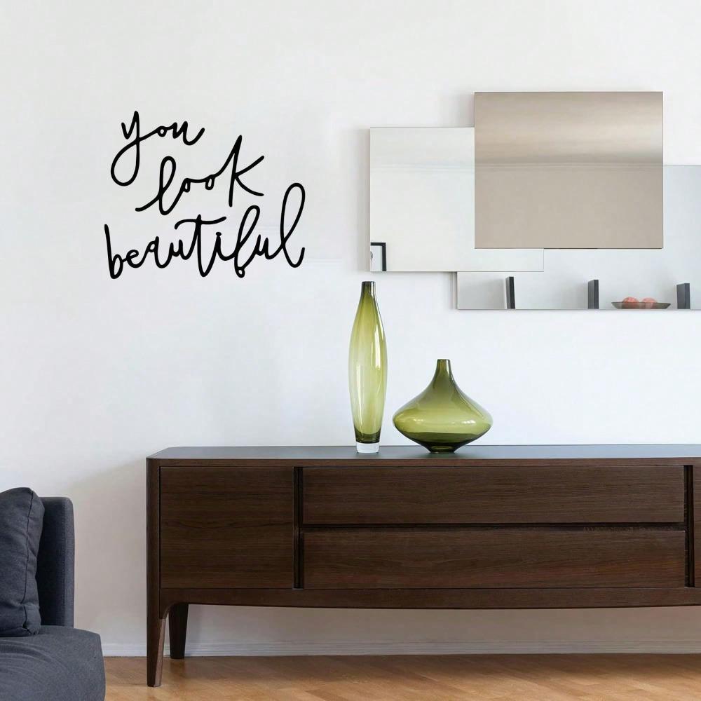 Modern Iron Wall Decor with Inspirational Quote, Black Handwriting on Light Background for Women's Dressing Table and Bathroom
