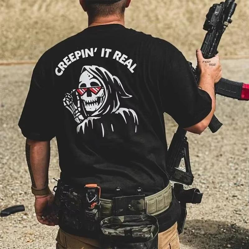 2025 Summer New trendy dark punk skull print Tshirt loose and fashionable cotton shortsleeved streetwear for men and women