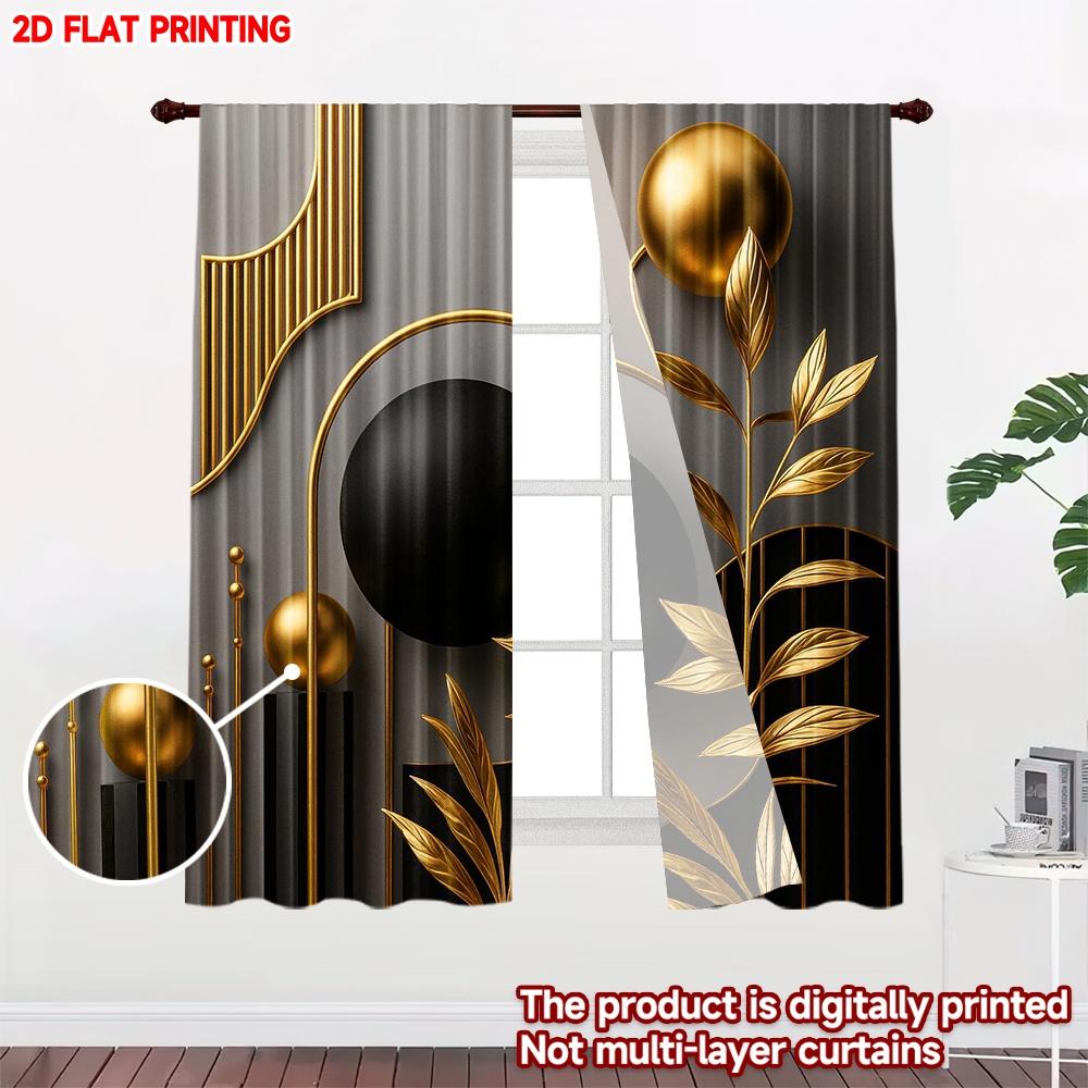 Flat Printing Happy Valentine Day Scene Curtains Black Gold Geometric Moon Digital Printed Polyester Drapes Set Of 2 Made