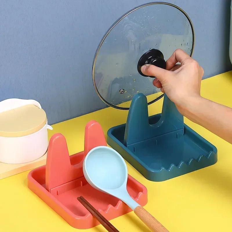 Household Kitchen Foldable Pot Lid Rack Plastic Spoon Holder Organizer Storage Pad Kitchen Storage Shelf Cookware Accessories