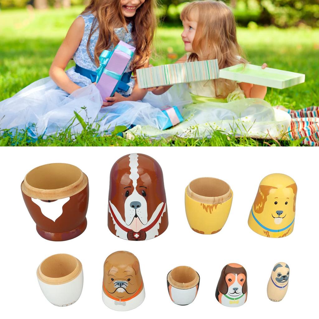 5Pcs Wooden Cute Dog Russian Nesting Doll Toys Handmade Wooden Cute Dog Matryoshka Doll Set for Kids Christmas Birthday Wish Gift