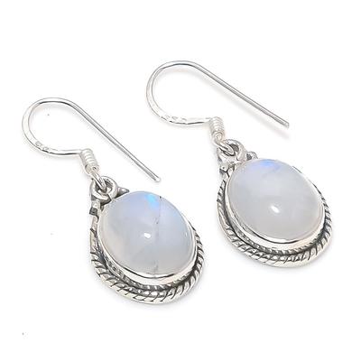 Natural Rainbow Moonstone Gemstone 925 Solid Sterling Silver Earring 1.25" A4o67