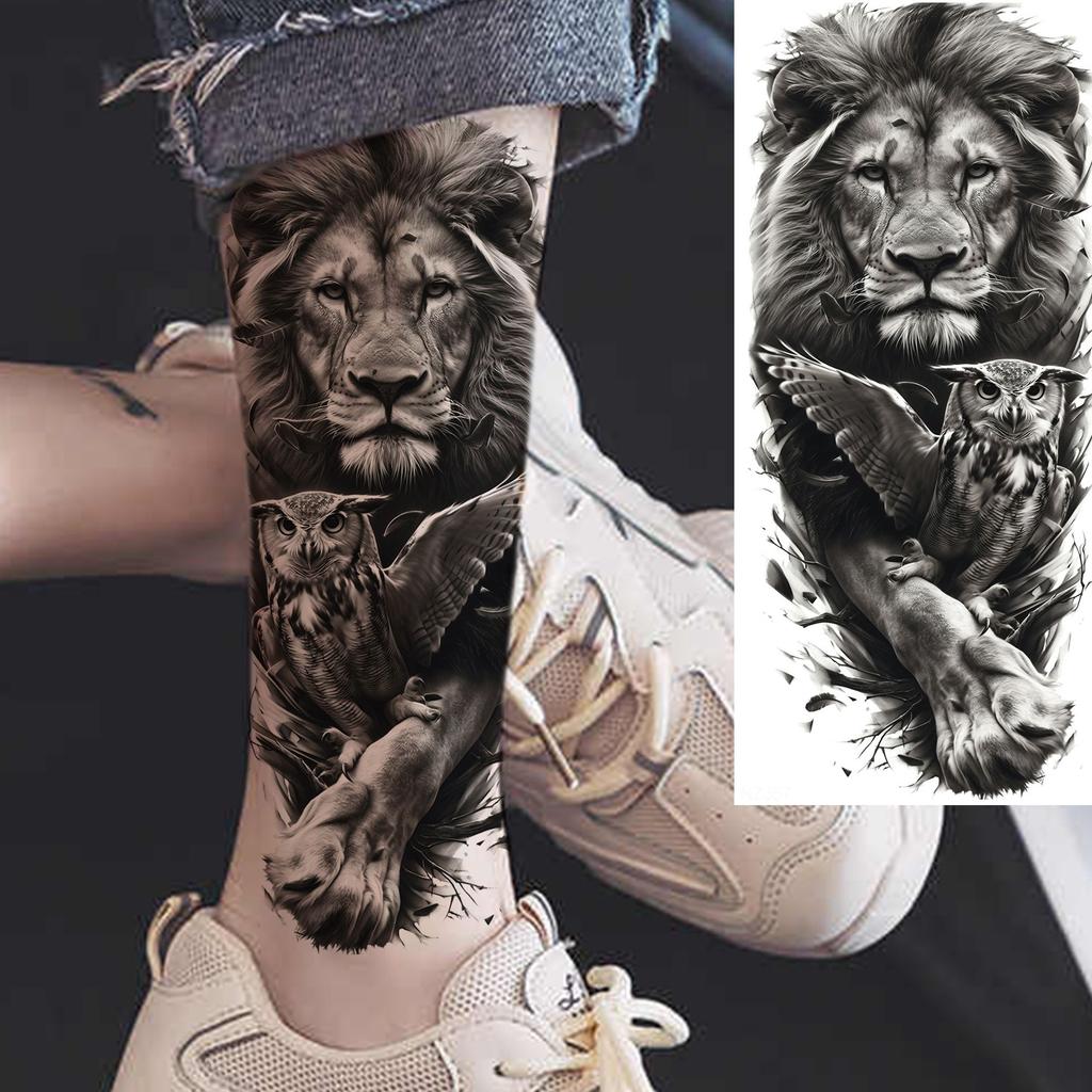 1 Sheet Cool Warrior Lion Tiger Skull Temporary Tattoos For Men Women Adults, Long Lasting Waterproof Temp Fake Tattoo Sticker