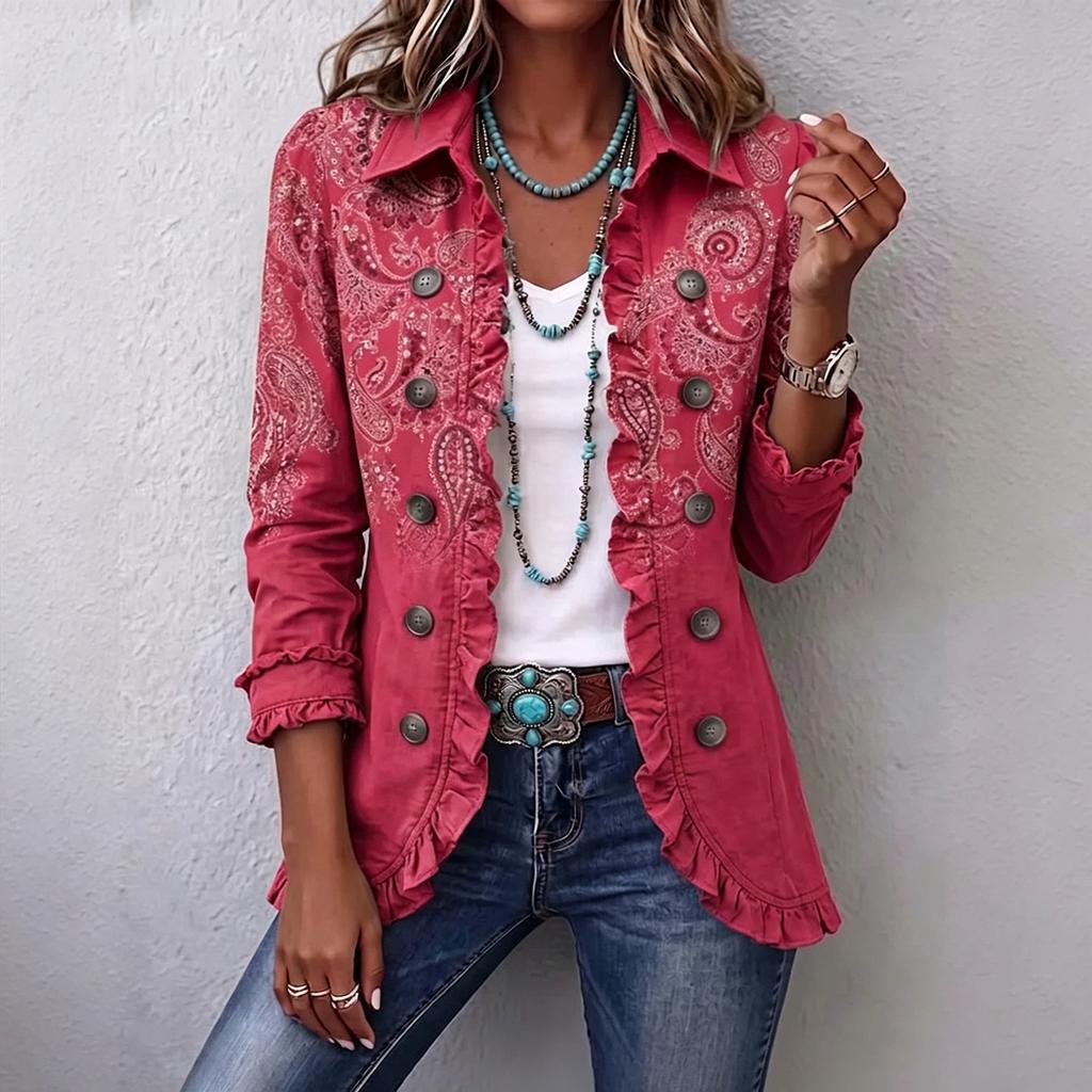 Women's Long Sleeve Ruffle Trim Button Down Cardigan for Everyday Casual Wear