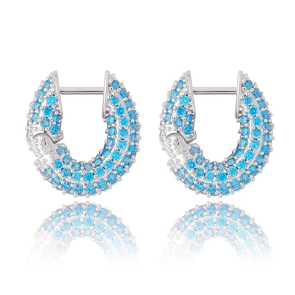 Minimalist Cute Colorful Statement Earrings Iced Out Cubic Zirconia Hoop Earrings Hip Hop Fashion Jewelry Earrings Women Luxury синий