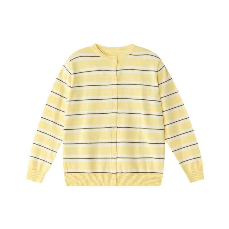 Deesha Girls' Striped Round Neck Knit Cardigan