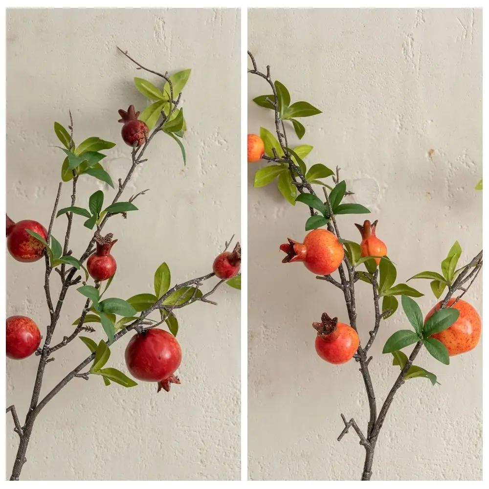 6-Fruit Artificial Pomegranate Branches Realistic Plastic Simulation Pomegranate Fruit Elegant Handmade Fake Plants