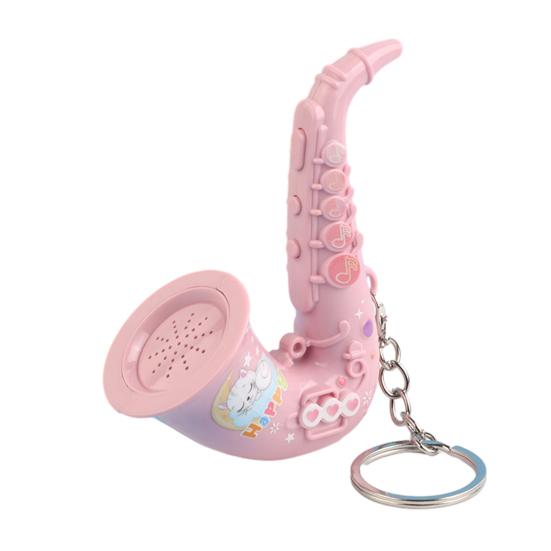 

Keychain Pendant Mini Portable Musical Keychain Playable Vocal Sound Macaron Color Saxophone Shape Key Holder Stress-Relief Gift Accessories