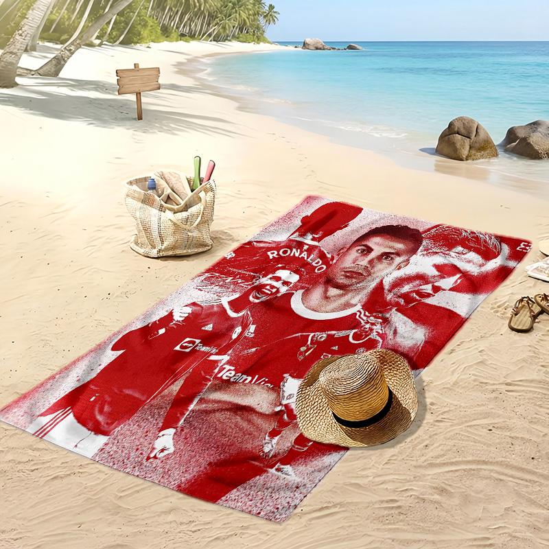 Asciugamano da Spiaggia Stampato Cristiano Ronaldo Asciugamano Morbido ad Asciugatura Rapida Coperta da Spiaggia Rettangolare Grande Portatile per Viaggi Piscina