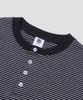 AGOD Roll-Up Snap Henley Neck Striped Half T-Shirt [Black]