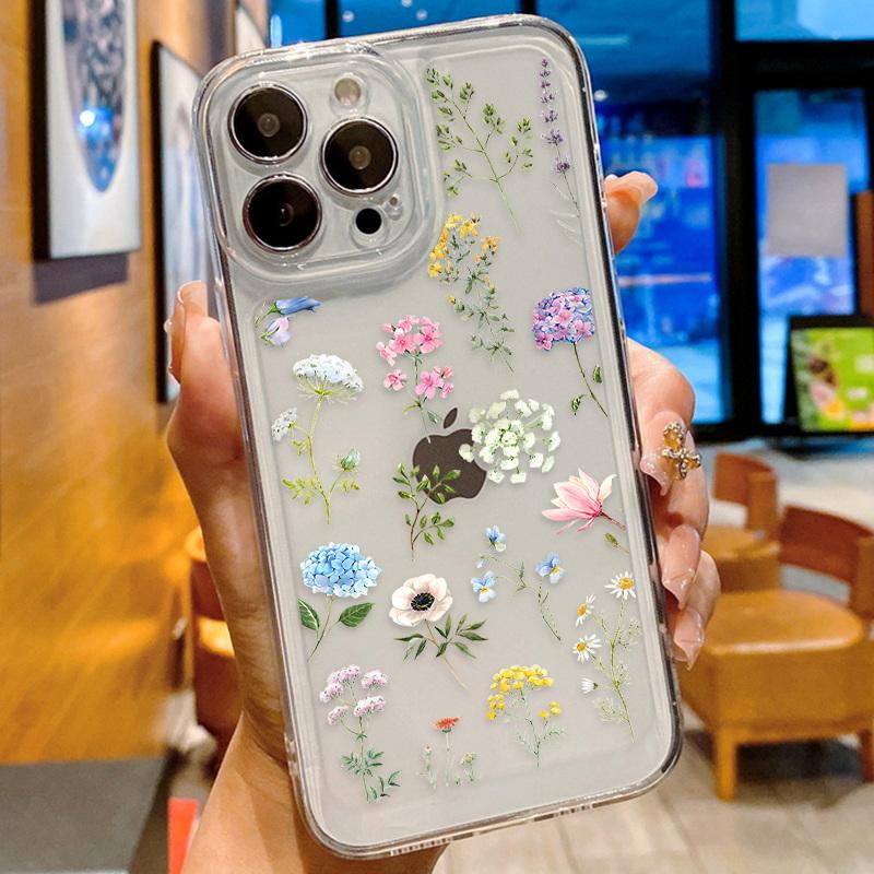 Fashion Floral Phone Case For Iphone 16 15 14 Pro Max 13 12 11 Shockproof Silicone Case Clear Cover